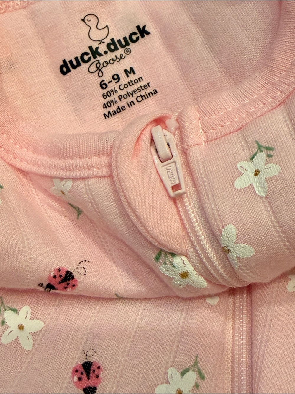 Adorable Pink Floral & Ladybug Ruffle Footed One-Piece